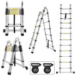 Échelle télescopique - xmtech - 3. 8m - aluminium - 12 Échelons - charge max 150 kg Échelle télescopique - xmtech - 3. 8m - aluminium - 12 Échelons - charge max 150 kg
