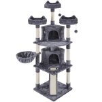 Arbre  chat gant yaheetech - 193cm - gris fonc - multiniveau avec griffoir niches et perchoirs