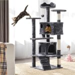 Arbre à chat yaheetech 139 cm avec 2 niches 3 perchoirs poteaux sisal gris clair Arbre à chat yaheetech 139 cm avec 2 niches 3 perchoirs poteaux sisal gris clair