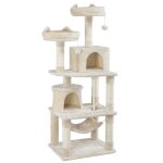 Arbre à chat yaheetech - tour à griffer avec 2 niches - hamac colonne en sisal - hauteur 158 cm beige ... Arbre à chat yaheetech - tour à griffer avec 2 niches - hamac colonne en sisal - hauteur 158 cm beige ...
