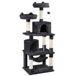 Arbre à chat yaheetech - tour à griffer avec 2 niches - hamac colonne en sisal - hauteur 158 cm noir Arbre à chat yaheetech - tour à griffer avec 2 niches - hamac colonne en sisal - hauteur 158 cm noir