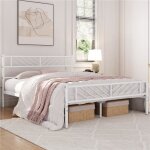 Cadre de lit en mtal blanc 140x200 cm - yaheetech - design contemporain - avec sommier  lattes