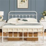 Yaheetech cadre de lit en mtal 140200 cm vintage lit avec sommier haute tte de lit armature mtallique ...