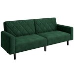 Yaheetech canap� droit convertible 2 places en tissu avec dossier inclinable et accoudoirs vert