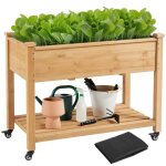 Yaheetech carr� � plantes en bois carr� potager sur pieds avec roulettes lit de jardin sur�lev� en bois ...