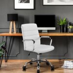Yaheetech chaise de bureau  roulettes fauteuil de bureau blanc avec accoudoirs pour ordinateur maison ...