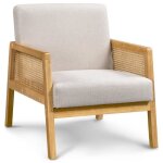 Yaheetech fauteuil de salon en bois design rotin massif et en tissu fauteuil relax avec coussins rembourrs ...