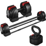 Yaheetech halt�re r�glable 3 - 24 kg kettlebell halt�re musculation longs 3 en 1 barre dextension 12 ...