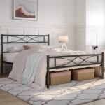 Yaheetech lit doubel cadre de lit 140 x 200 cm en m�tal assemblage simple pour petits espaces adultes ...