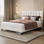 Yaheetech lit double 2 personnes capitonné carré 160×200cm tête de lit avec sommier à lattes en bois ... Yaheetech lit double 2 personnes capitonné carré 160×200cm tête de lit avec sommier à lattes en bois ...