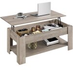 Table basse relevable yaheetech - gris - industrielle - 120 x 59 x 495 cm - mdf m�tal