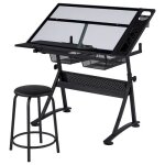 Yaheetech table à dessin inclinable en verre avec tabouret bureau à dessin réglable en hauteur et 2 tiroirs ... Yaheetech table à dessin inclinable en verre avec tabouret bureau à dessin réglable en hauteur et 2 tiroirs ...