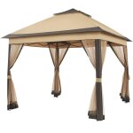 Yaheetech tonnelle de jardin avec toiles moustiquaires 33 x 33 m pour camping couleur kaki et brun