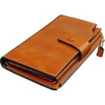 Yaluxe femme portefeuille zippé grande capacité luxueux cuir véritable en veau ciré fauve Yaluxe femme portefeuille zippé grande capacité luxueux cuir véritable en veau ciré fauve
