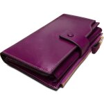Yaluxe femme portefeuille zippé grande capacité luxueux cuir véritable en veau ciré pourpre Yaluxe femme portefeuille zippé grande capacité luxueux cuir véritable en veau ciré pourpre