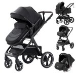 Yazoco - poussette combin�e 3 en 1 - avec nacelle - si�ge auto - jusqu� 15kg - noir