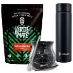 Yerba mate kit + verde mate ashwagandha 500g + thermos led 480 ml + noir marbr calebasse mate 350 ml ...