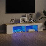 Meuble tv - keenso - a804234 - blanc et chne sonoma - 135x39x30 cm - lumires led rvb