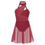 Robe danse classique fille yizyif - bordeaux - justaucorps gymnastique mousseline sans manches