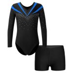Yonghs enfant fille justaucorps gymnastique avec shorts costume strass brillant spectacle 5 - 14 ans