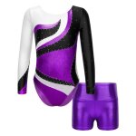 Yonghs justaucorps gymnastique danse fille enfant leotard strass brillant m�tallique avec short 5 - 14 ...