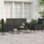 Yosoo salon de jardin 4 pcs avec coussins noir r�sine tress�e a319502 ys002