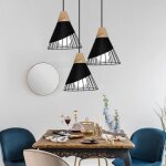 Zaku suspension luminaire moderne industrielle bois lustre abat - jour mtal vintage 25cm 3 lampes plafonnier ...