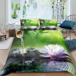 Zen bambous eau pierres lotus parure de lit 3 pieces 1 housse de couette 220 * 240cm et 2 taies doreillers ...