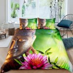Zen bouddha bambou lotus parure de lit 3 pieces 1 housse de couette 200 * 200cm et 2 taies doreillers ...