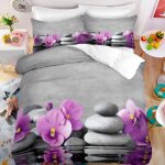 Zen pierres fleurs reflets parure de lit 3 pieces 1 housse de couette 200 * 200cm et 2 taies doreillers ...