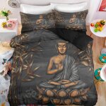 Zen statue de bouddha bambous mditation parure de lit 3 pieces 1 housse de couette 220 * 240cm et 2 ...