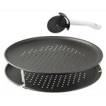 Plaque  pizza - zenker - 7512 - 2 plaques perfores - roulette  pizza - 32 cm de diamtre