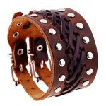 Zense - bracelet de force homme biker en cuir ajustable marron zb0325