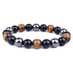 Zense - bracelet homme perles h�matite noires argent�es oeil de tigre zb0358