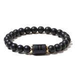 Zense - bracelet zodiaque noir g�meaux �tirable homme avec perles onyx zb0383