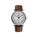 Montre homme zeppelin 100 jahre acier automatic gmt cuir marron 8666 - 1