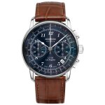 Montre homme - zeppelin - 7614 - 3 - cuir marron - cadran bleu - indices lumineux Montre homme - zeppelin - 7614 - 3 - cuir marron - cadran bleu - indices lumineux