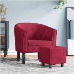 Fauteuil cabriolet - v geby - rouge bordeaux - velours - design contemporain - avec repose - pied