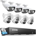 Zosi 4k poe kit cam�ra de surveillance avec spotlight 8pcs 8mp cam�ra poe ext�rieure avec nvr 8ch 4k ...