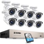 Zosi 8ch h. 265 + 5mp poe kit cam�ra surveillance 8x cam�ra ip poe ext�rieur alerte instantan�e vision ...