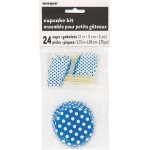 Kit pour 24 cupcake bleu � pois blanc