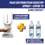Pack distributeur spray hydroalcoolique desktop sans contact + 2 recharges Pack distributeur spray hydroalcoolique desktop sans contact + 2 recharges
