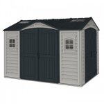 Abri de jardin pvc apex + kit de fondation - kit 2 fenêtre - 2 puits de lumière - 8, 05 m² duramax Abri de jardin pvc apex + kit de fondation - kit 2 fenêtre - 2 puits de lumière - 8, 05 m² duramax