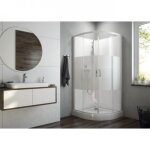 Cabine de douche 1 / 4 rond 80 cm izibox 2 - portes coulissantes sérigraphiées leda Cabine de douche 1 / 4 rond 80 cm izibox 2 - portes coulissantes sérigraphiées leda