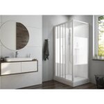 Cabine de douche 100x80 izibox 2 - accès de face par portes coulissantes sérigraphiées leda Cabine de douche 100x80 izibox 2 - accès de face par portes coulissantes sérigraphiées leda