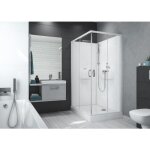 Cabine de douche 100x80 cm izibox2 - accès d'angle par portes coulissantes transparentes leda Cabine de douche 100x80 cm izibox2 - accès d'angle par portes coulissantes transparentes leda