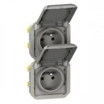 Double prise 2p + t composable �tanche verticale - gris - plexo legrand