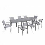 Ensemble de jardin lio extensible alu 135 / 270cm + 8 fauteuils gris avril paris