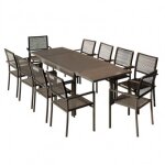 Ensemble table de jardin extensible aluminium 135 / 270cm + 10 fauteuils empilables en corde anthracite ...