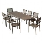 Ensemble table de jardin extensible aluminium 135 / 270cm + 8 fauteuils empilables en corde anthracite ...